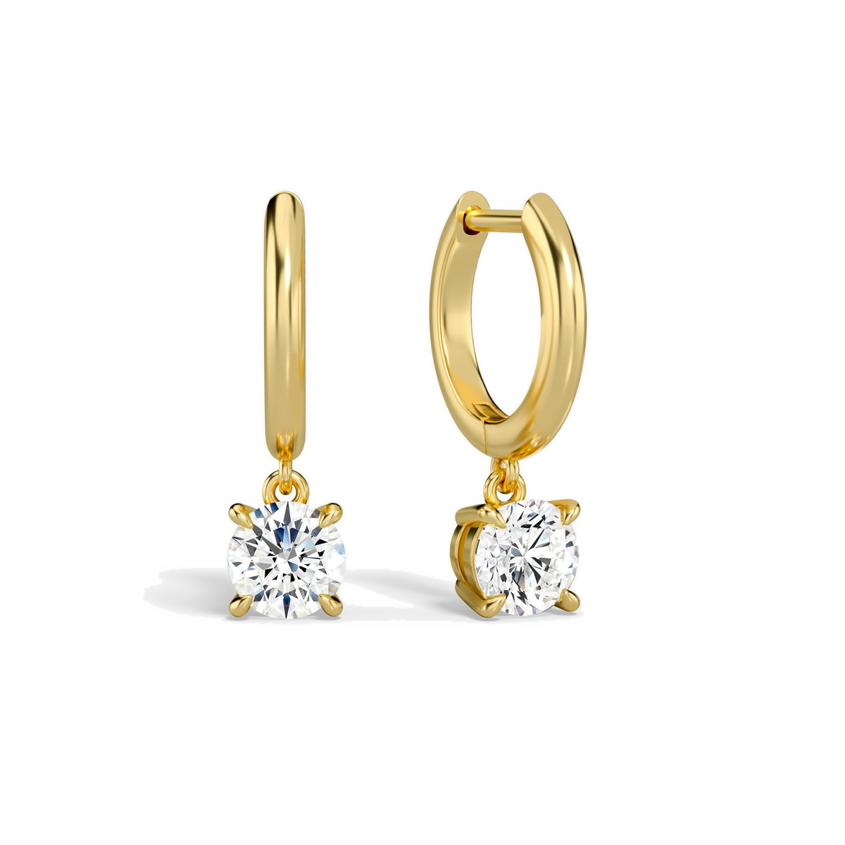 Cerelia Round Solitaire Drop Huggie Hoop Lab-Grown Diamond Earrings in 14K Yellow Gold, front view
