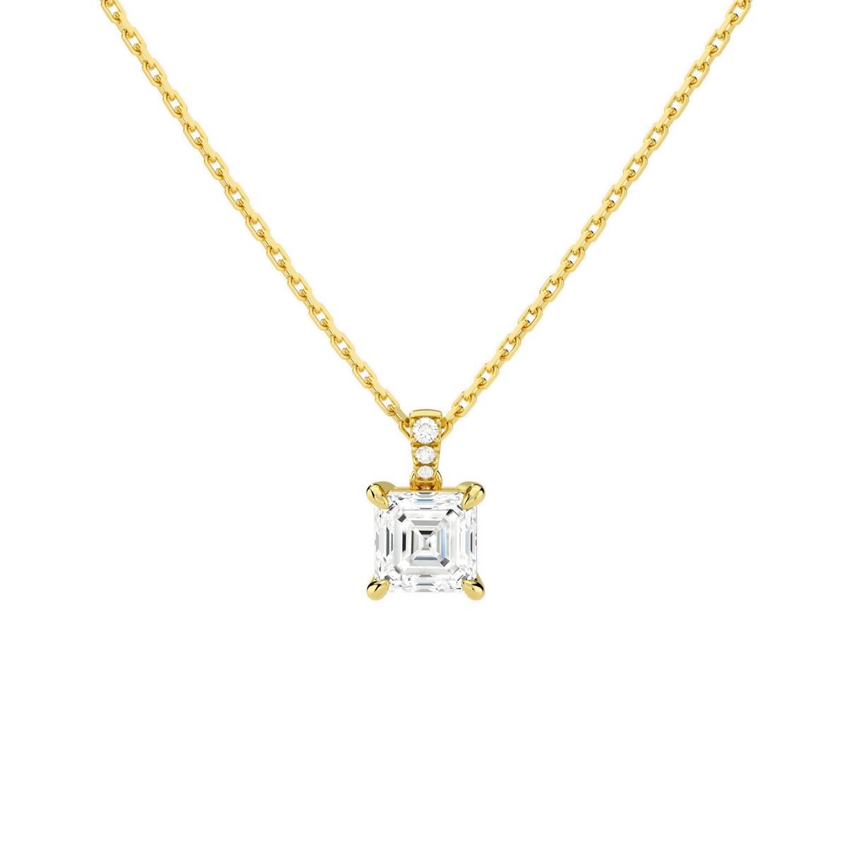 Maeva Asscher Accented Bail Lab-Grown Diamond Pendant Necklace in 14K Yellow Gold, front view