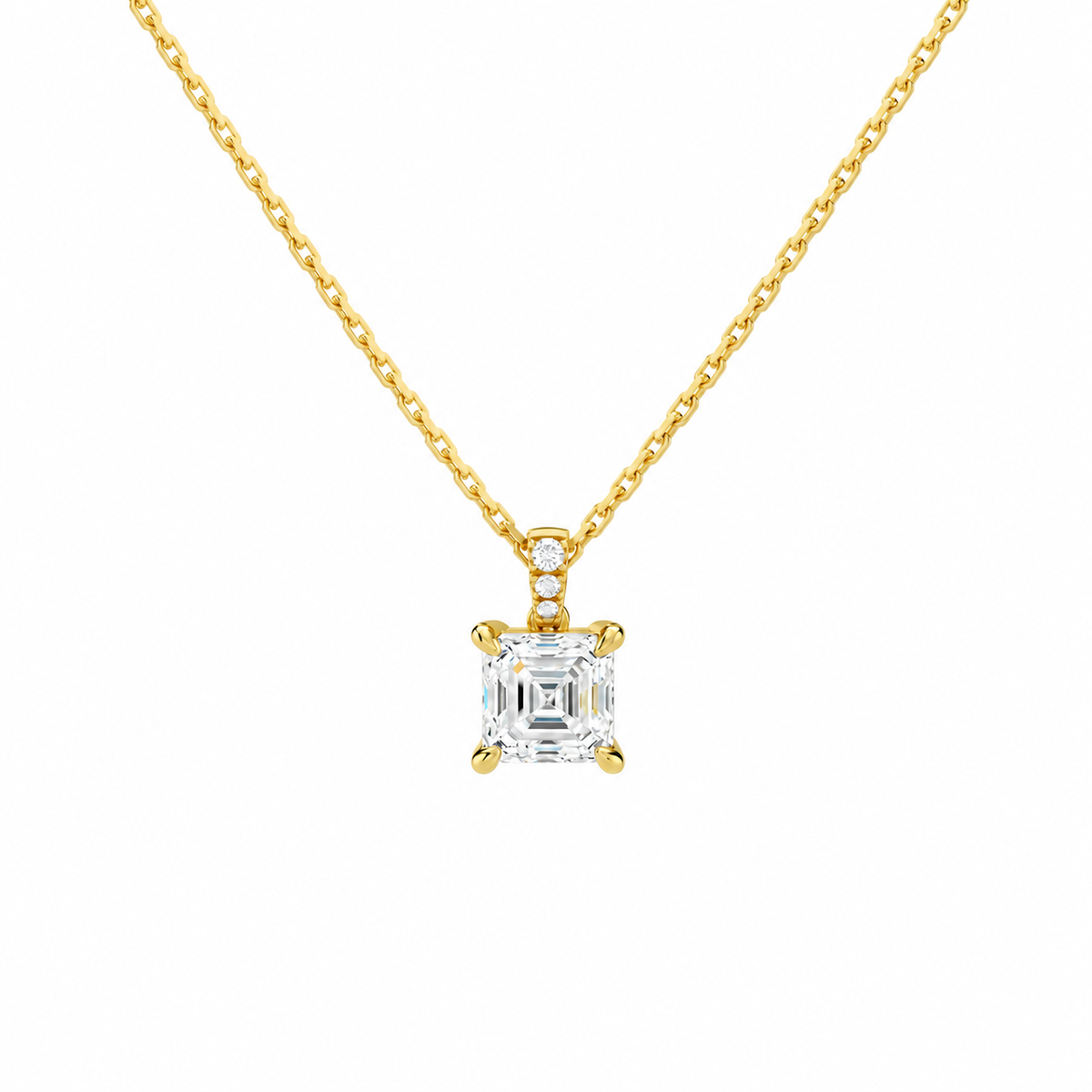 Maeva Asscher Accented Bail Lab-Grown Diamond Pendant Necklace in 18K Yellow Gold, front view