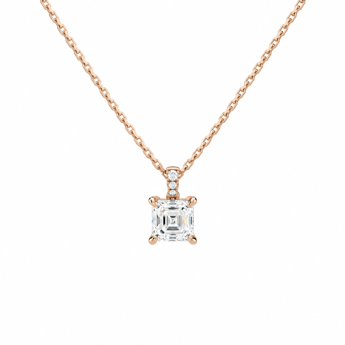Maeva Asscher Accented Bail Lab-Grown Diamond Pendant Necklace in 14K Rose Gold, front view