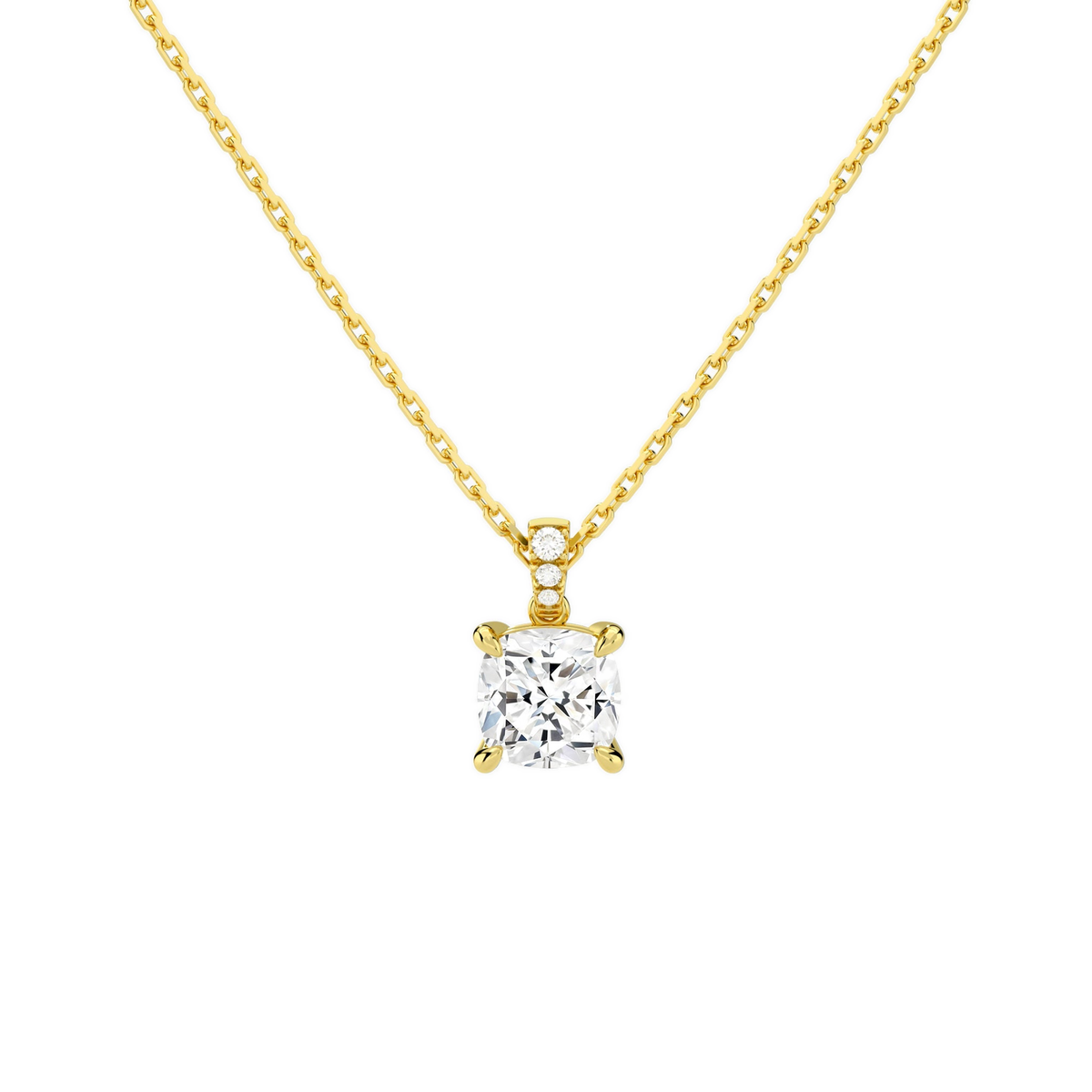 Maeva Cushion Accented Bail Lab-Grown Diamond Pendant Necklace in 18K Yellow Gold, front view