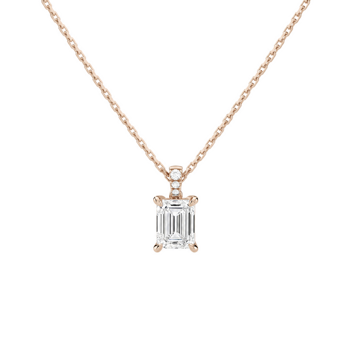 Maeva Emerald Accented Bail Lab-Grown Diamond Pendant Necklace in 14K Rose Gold, front view