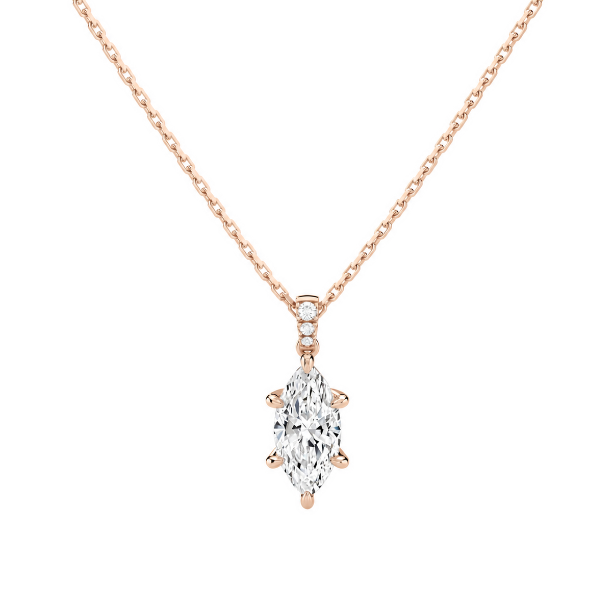 Maeva Marquise Accented Bail Lab-Grown Diamond Pendant Necklace in 14K Rose Gold, front view