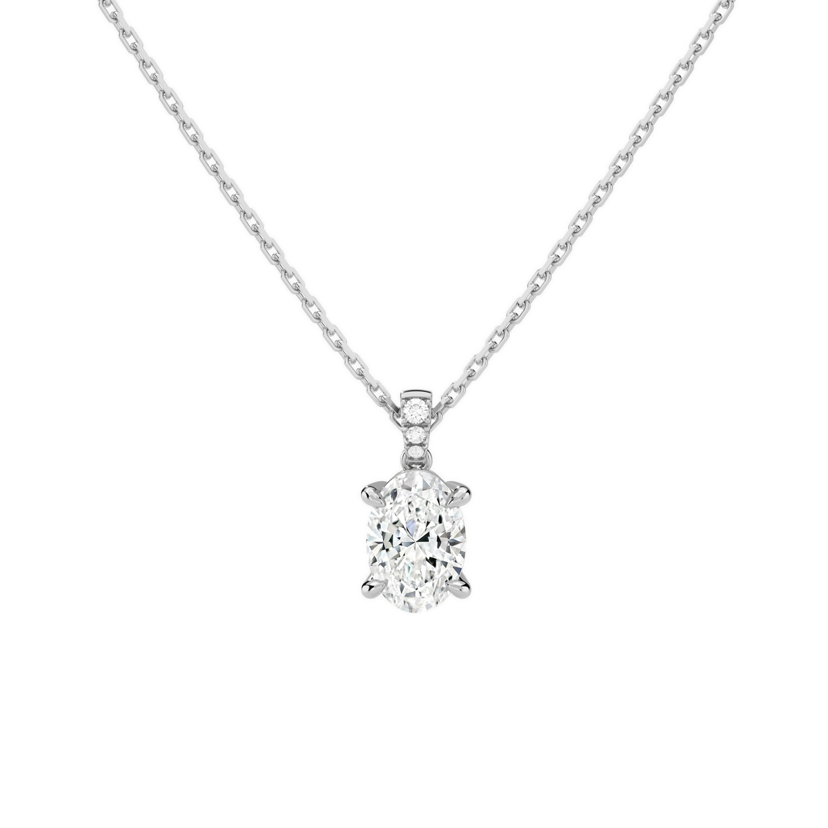 Maeva Oval Accented Bail Lab-Grown Diamond Pendant Necklace in 14K White Gold, front view