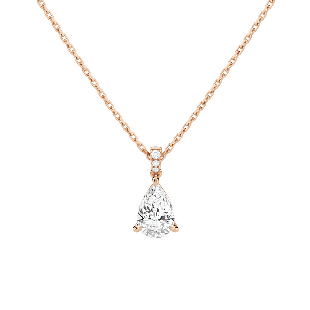 Maeva Pear Accented Bail Lab-Grown Diamond Pendant Necklace in 14K Rose Gold, front view