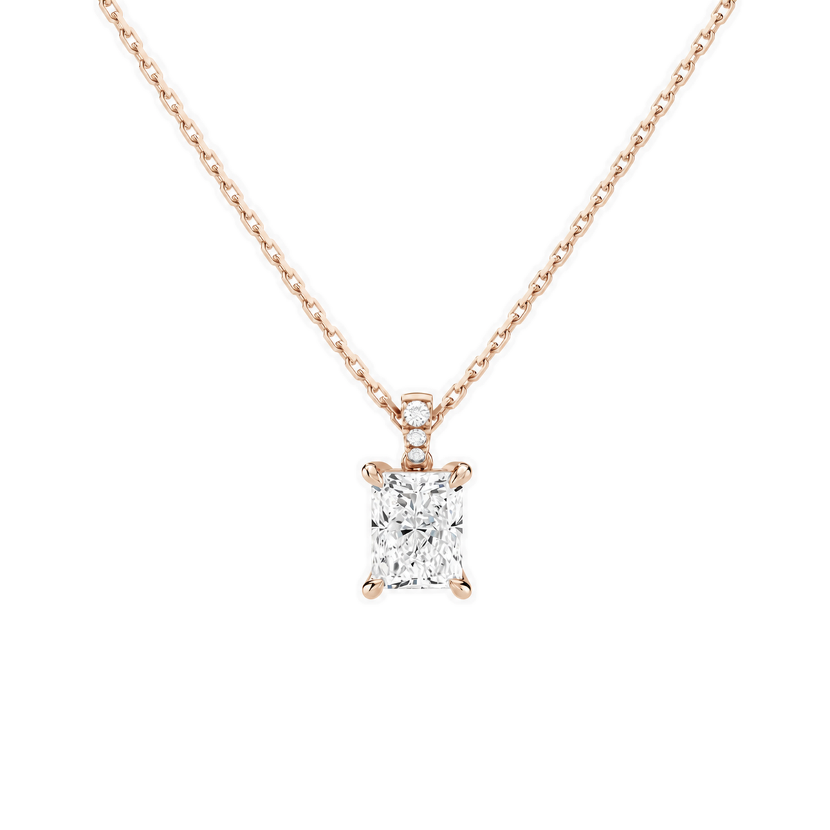 Maeva Radiant Accented Bail Lab-Grown Diamond Pendant Necklace in 14K Rose Gold, front view