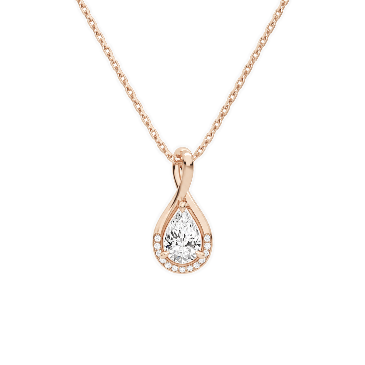 Nelle Pear Accented Twist Lab-Grown Diamond Pendant Necklace in 14K Rose Gold, front view