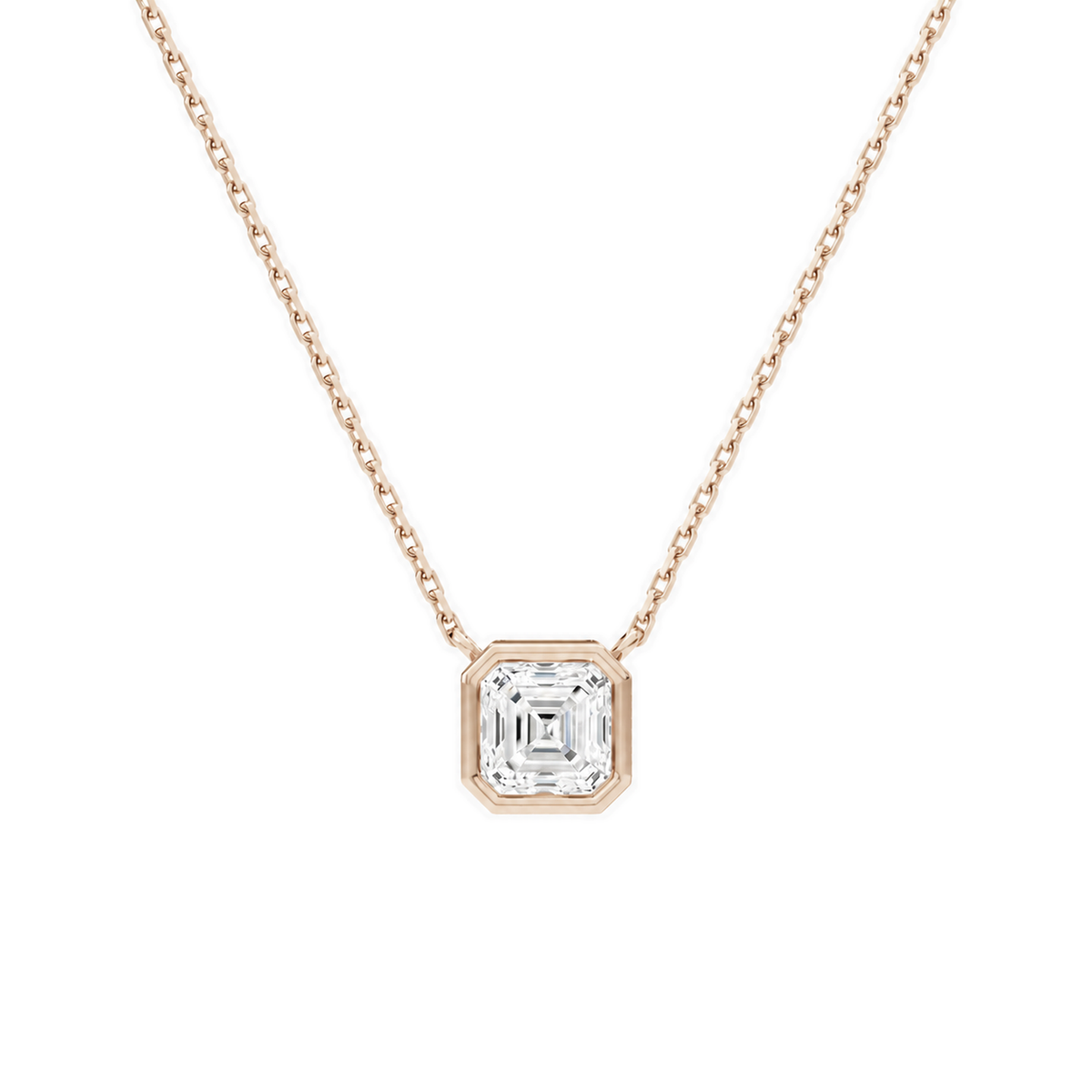 Sienna Asscher Bezel Solitaire Lab-Grown Diamond Necklace in 14K Rose Gold, front view