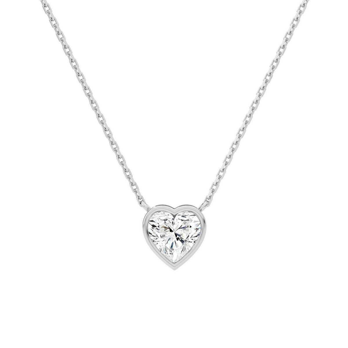 Sienna Heart Bezel Solitaire Lab-Grown Diamond Necklace in 14K White Gold, front view