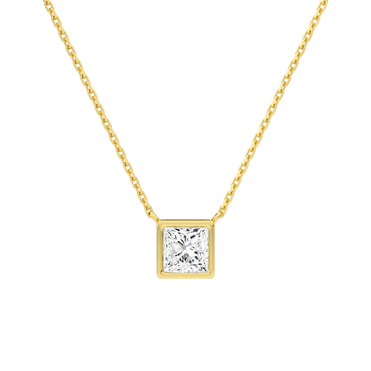 Sienna Princess Bezel Solitaire Lab-Grown Diamond Necklace in 18K Yellow Gold, front view