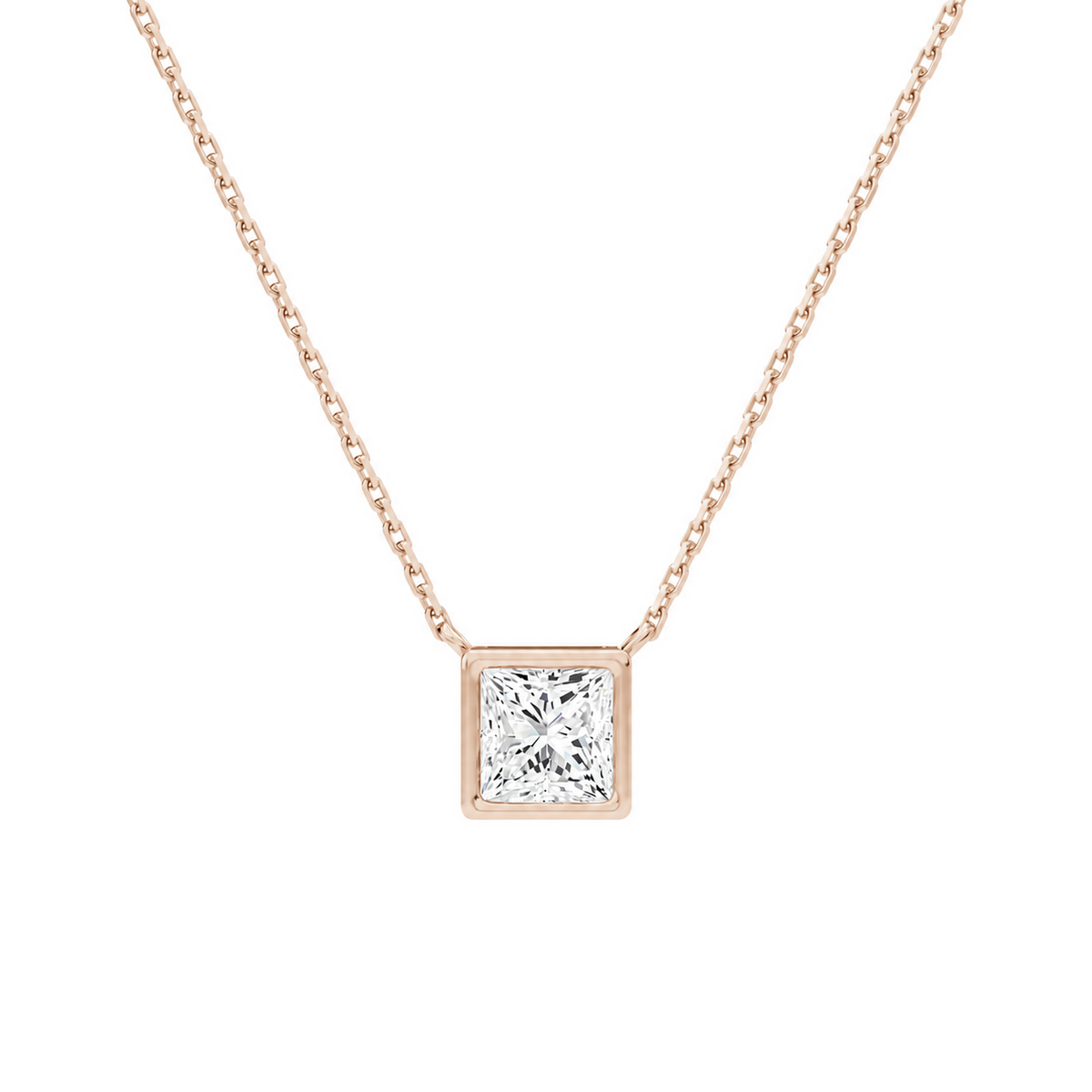 Sienna Princess Bezel Solitaire Lab-Grown Diamond Necklace in 14K Rose Gold, front view