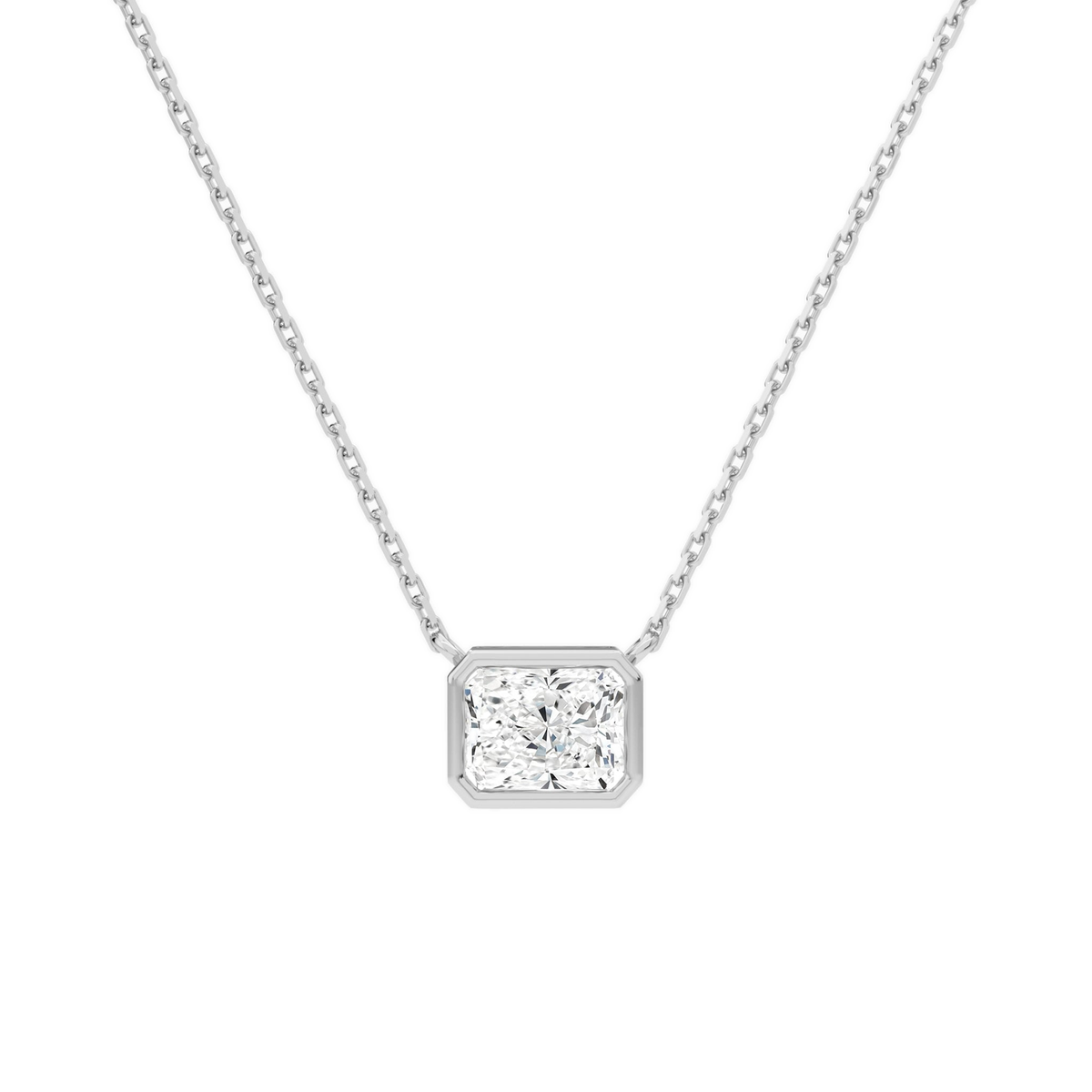 Sienna Radiant Bezel Solitaire Lab-Grown Diamond Necklace in 14K White Gold, front view