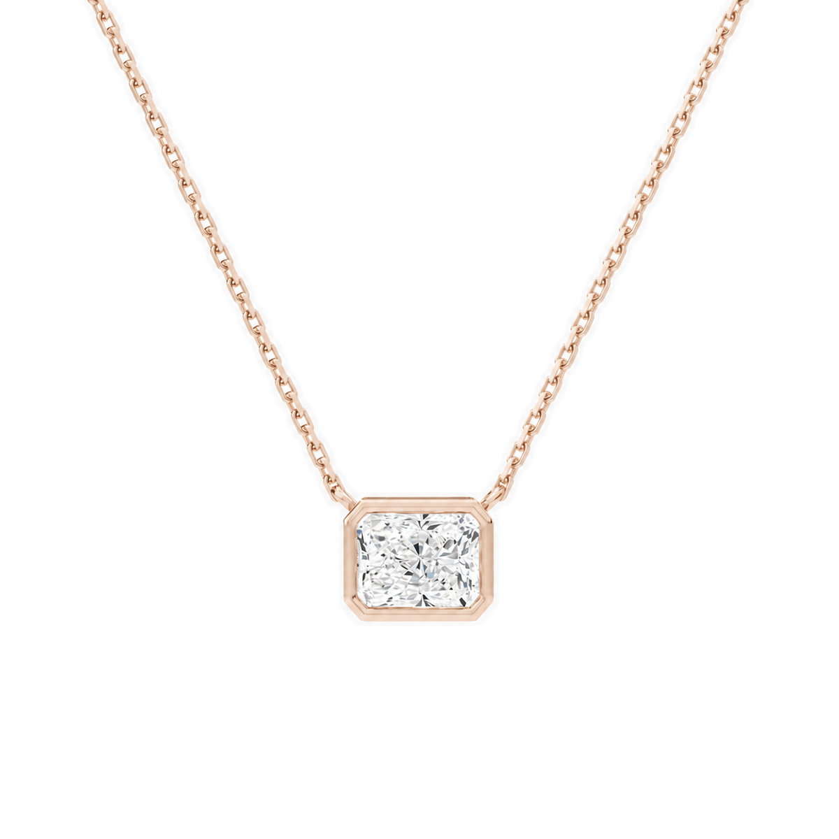 Sienna Radiant Bezel Solitaire Lab-Grown Diamond Necklace in 14K Rose Gold, front view
