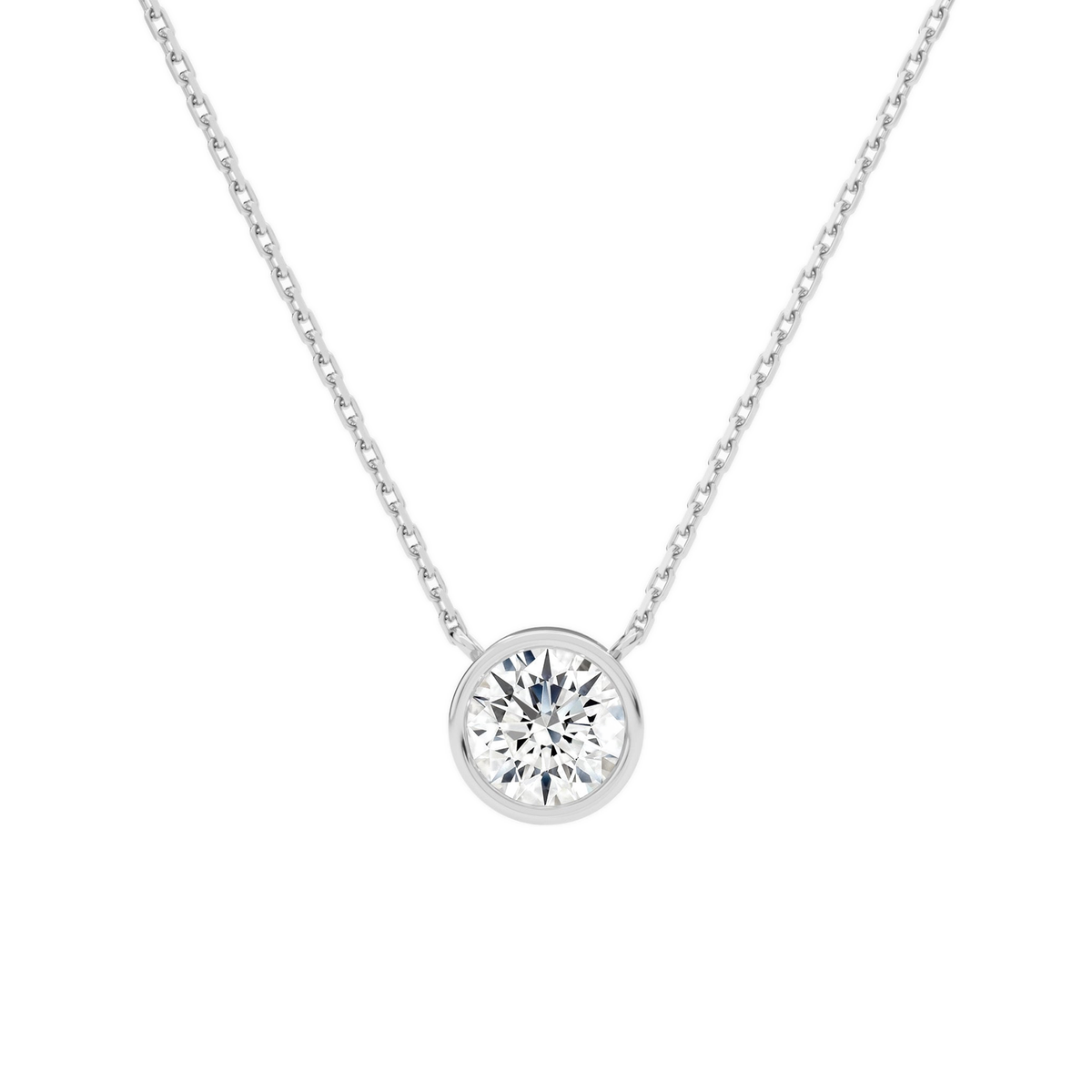 Sienna Round Bezel Solitaire Lab-Grown Diamond Necklace in 14K White Gold, front view