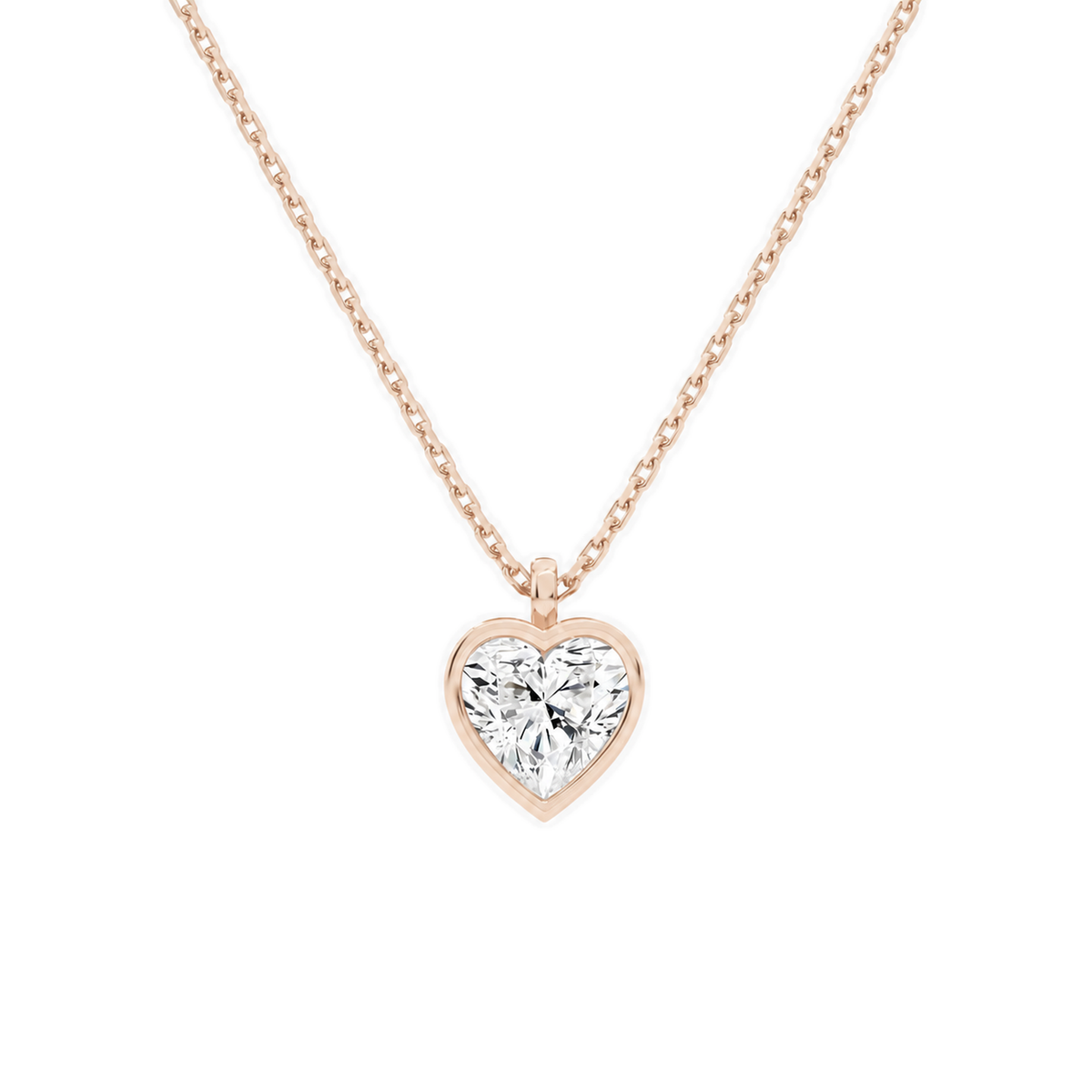 Stellaire Heart Bezel Solitaire Lab-Grown Diamond Pendant Necklace in 14K Rose Gold, front view