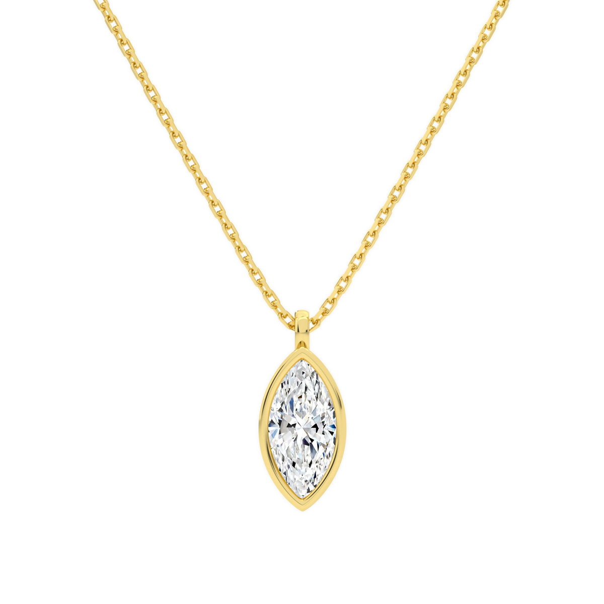 Stellaire Marquise Bezel Solitaire Lab-Grown Diamond Pendant Necklace in 18K Yellow Gold, front view