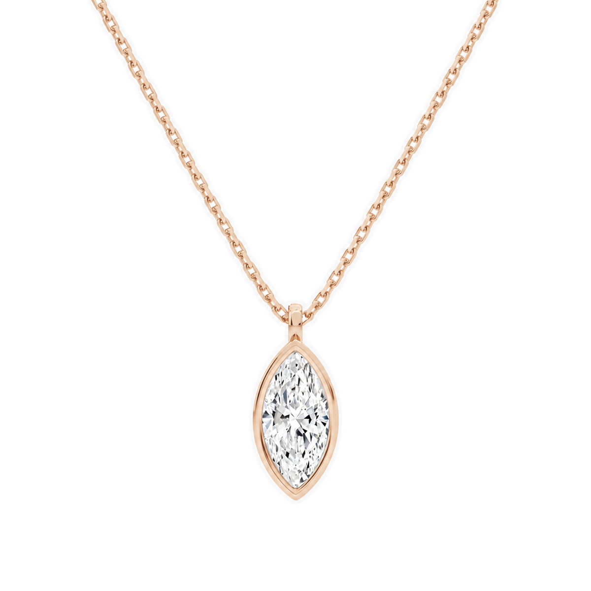 Stellaire Marquise Bezel Solitaire Lab-Grown Diamond Pendant Necklace in 14K Rose Gold, front view