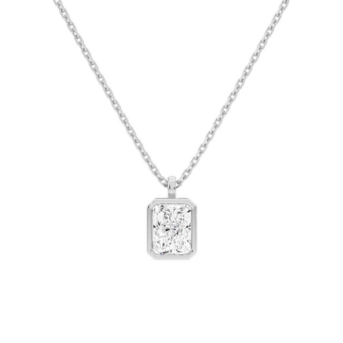 Stellaire Radiant Bezel Solitaire Lab-Grown Diamond Pendant Necklace in Platinum, front view