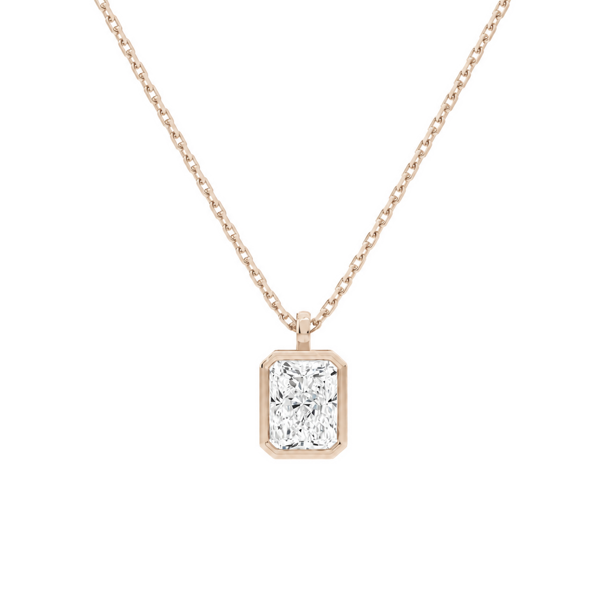 Stellaire Radiant Bezel Solitaire Lab-Grown Diamond Pendant Necklace in 14K Rose Gold, front view