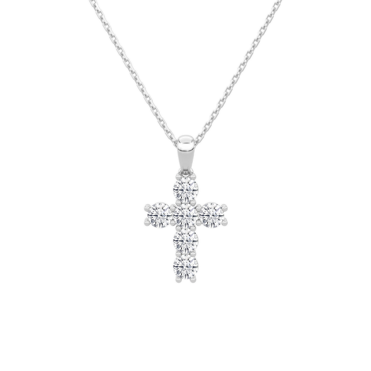 Nerissa Cross Lab-Grown Diamond Pendant Necklace in 14K White Gold, front view