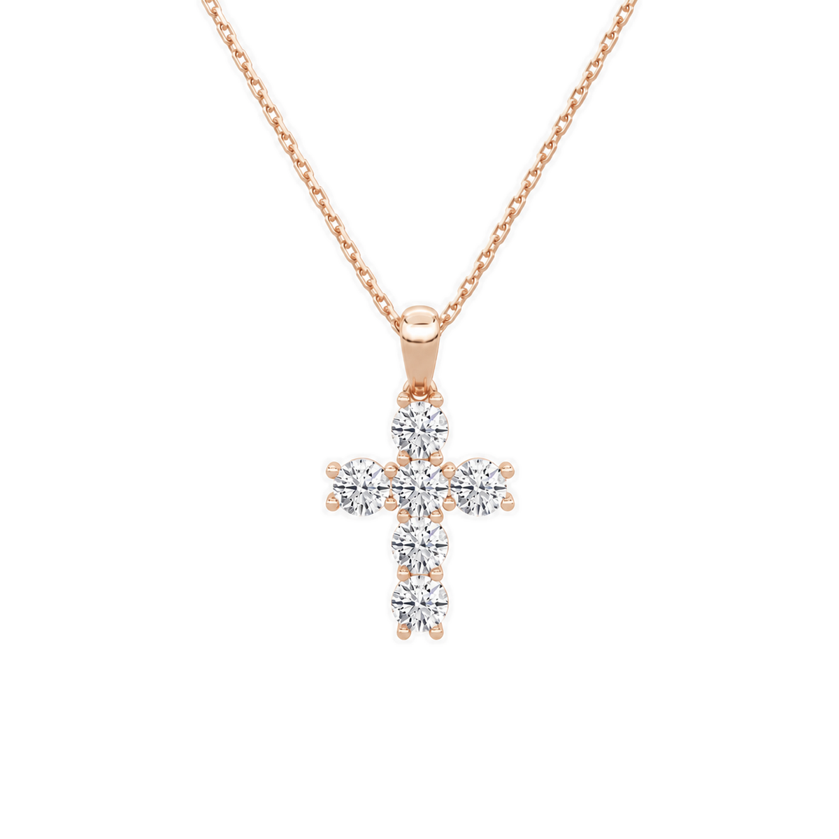 Nerissa Cross Lab-Grown Diamond Pendant Necklace in 14K Rose Gold, front view
