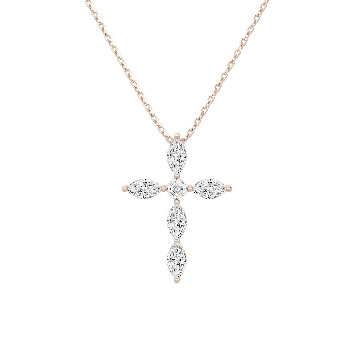 Saphira Cross Lab-Grown Diamond Necklace in 14K Rose Gold, front view