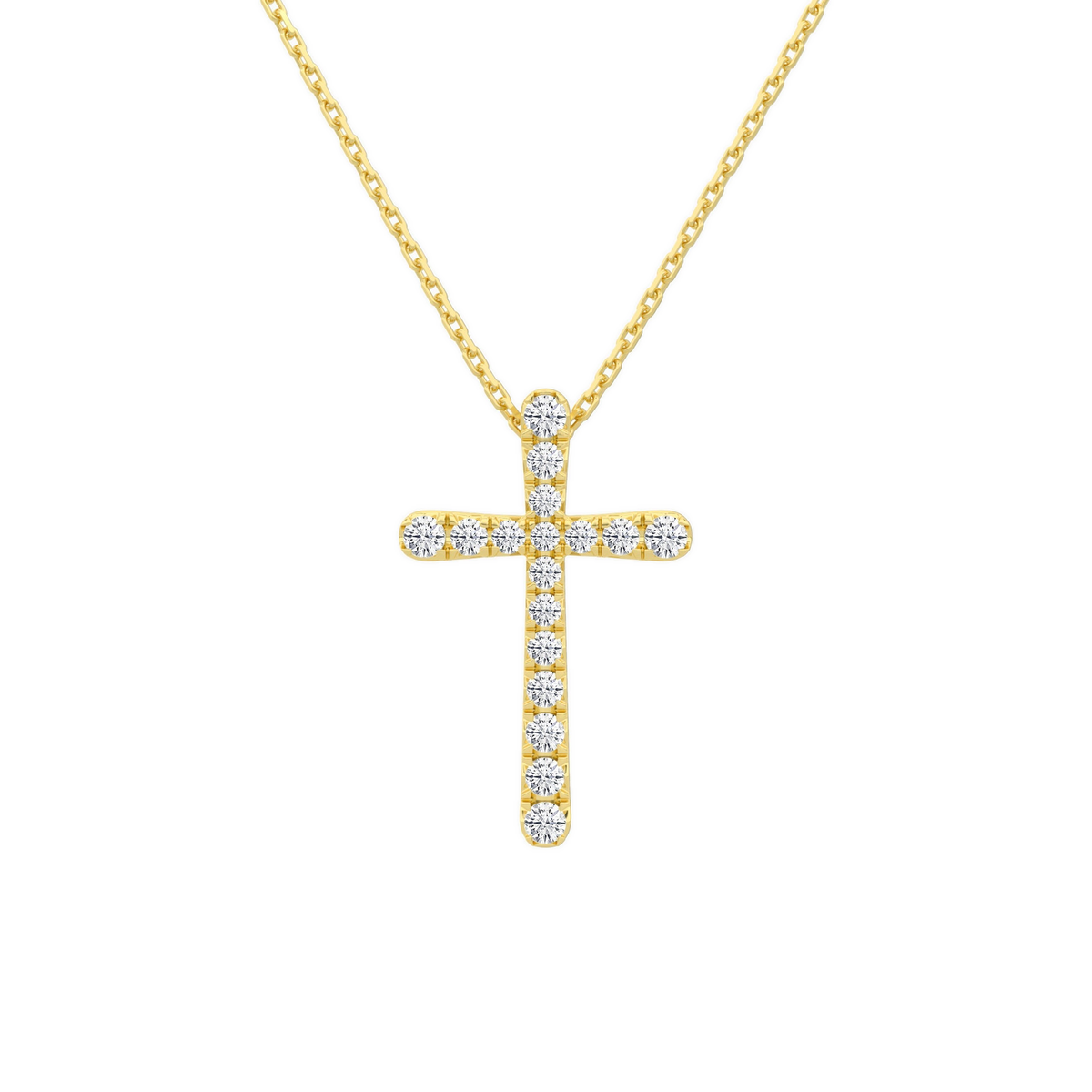 Yara French Pave Cross Lab-Grown Diamond Pendant Necklace in 14K Yellow Gold, front view