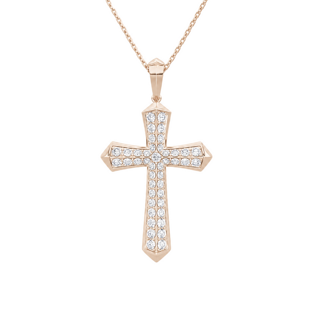 Zelie Flare Edge Cross Lab-Grown Diamond Pendant Necklace in 14K Rose Gold, front view