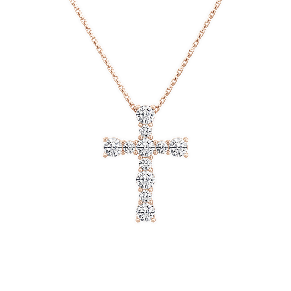 Aurette Prong Cross Lab-Grown Diamond Pendant Necklace in 14K Rose Gold, front view