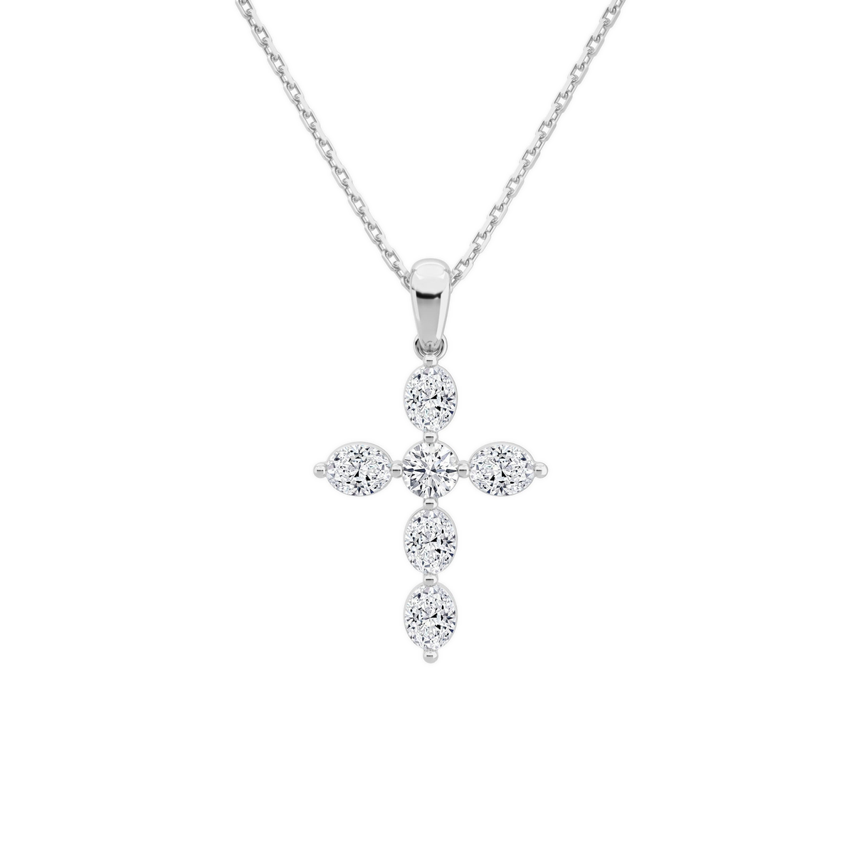 Idalia Cross Lab-Grown Diamond Necklace in 14K White Gold, front view