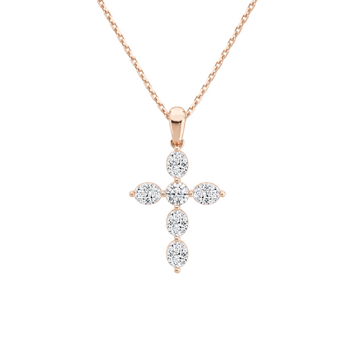 Idalia Cross Lab-Grown Diamond Necklace in 14K Rose Gold, front view