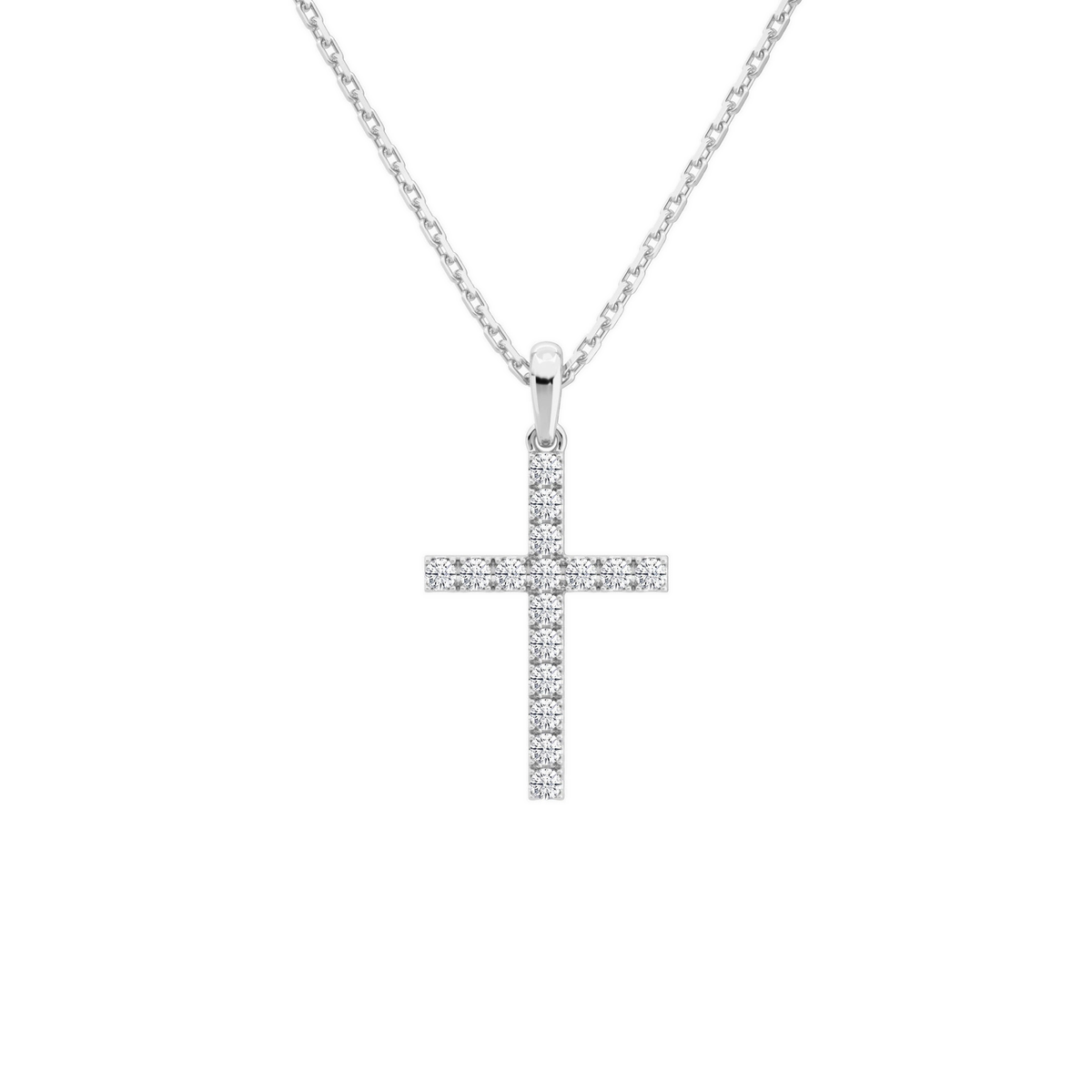 Hollis Classic Cross Lab-Grown Diamond Pendant Necklace in 14K White Gold, front view