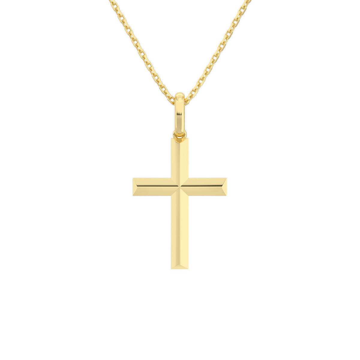 Laurel Beveled Edge Polished Cross Lab-Grown Diamond Pendant Necklace in 18K Yellow Gold, front view