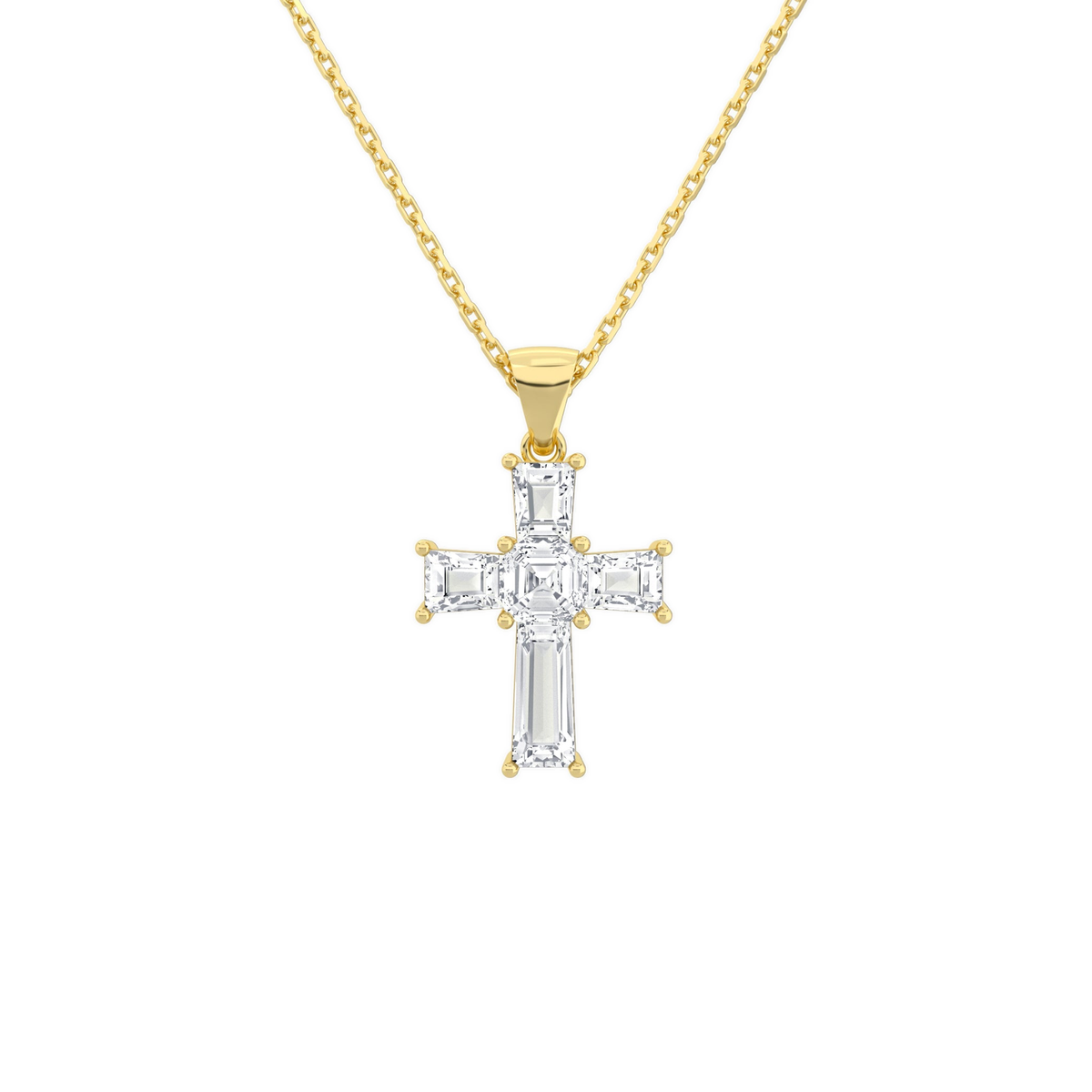 Milena Tapered Baguette Cross Lab-Grown Diamond Pendant Necklace in 18K Yellow Gold, front view