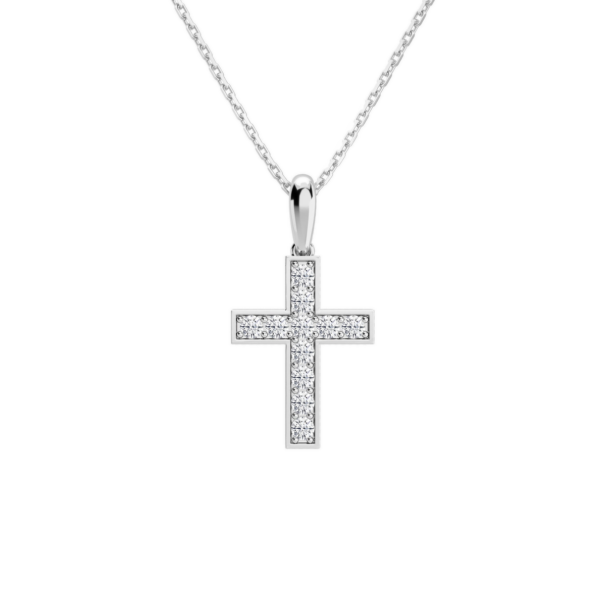 Rivka Bead Bright Cross Lab-Grown Diamond Pendant Necklace in 18K White Gold, front view