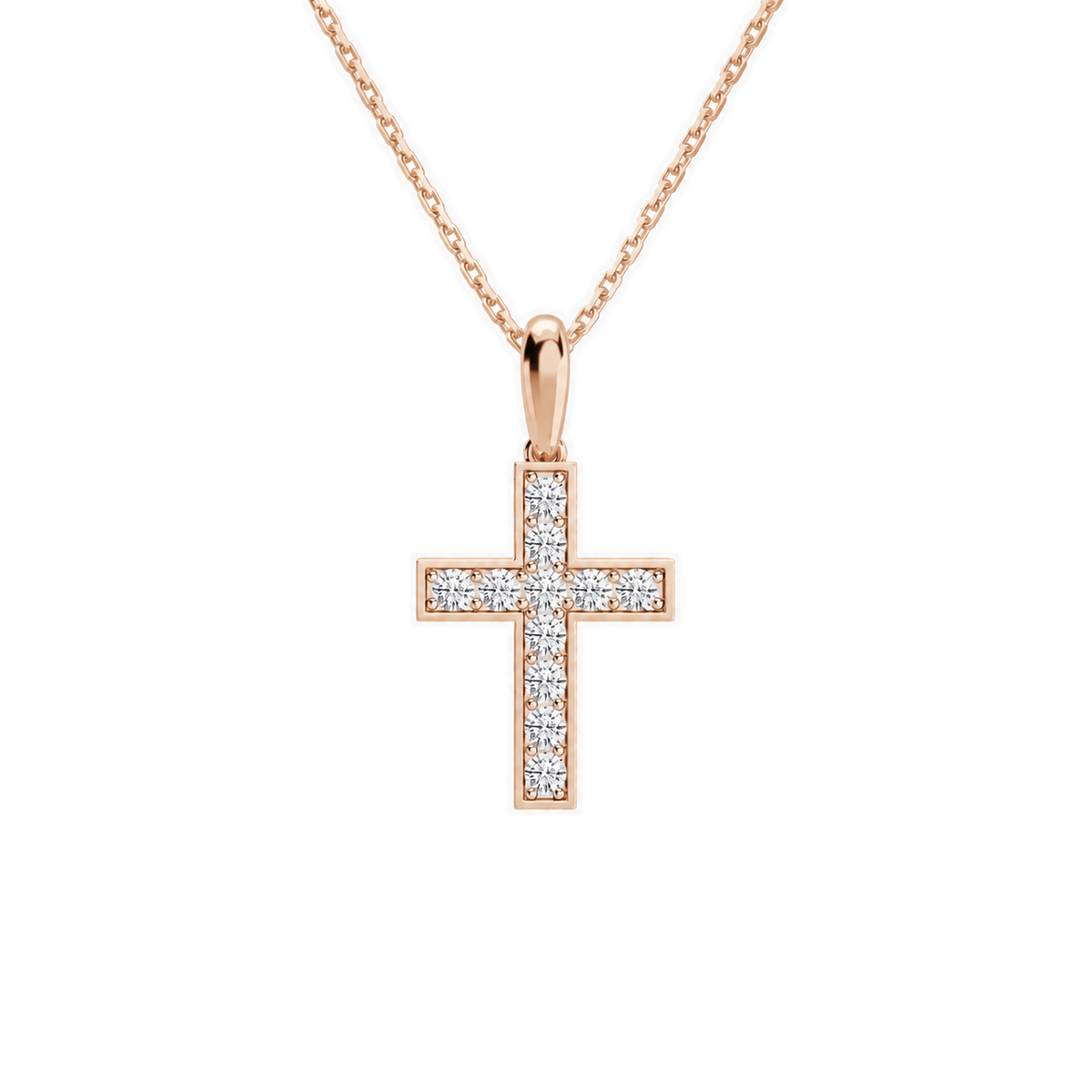 Rivka Bead Bright Cross Lab-Grown Diamond Pendant Necklace in 14K Rose Gold, front view