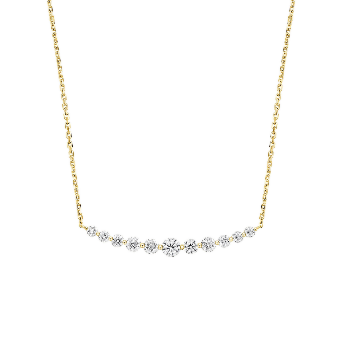 Karina Graduated Single Prong Curved Bar Lab-Grown Diamond Necklace in 18K Yellow Gold, front view