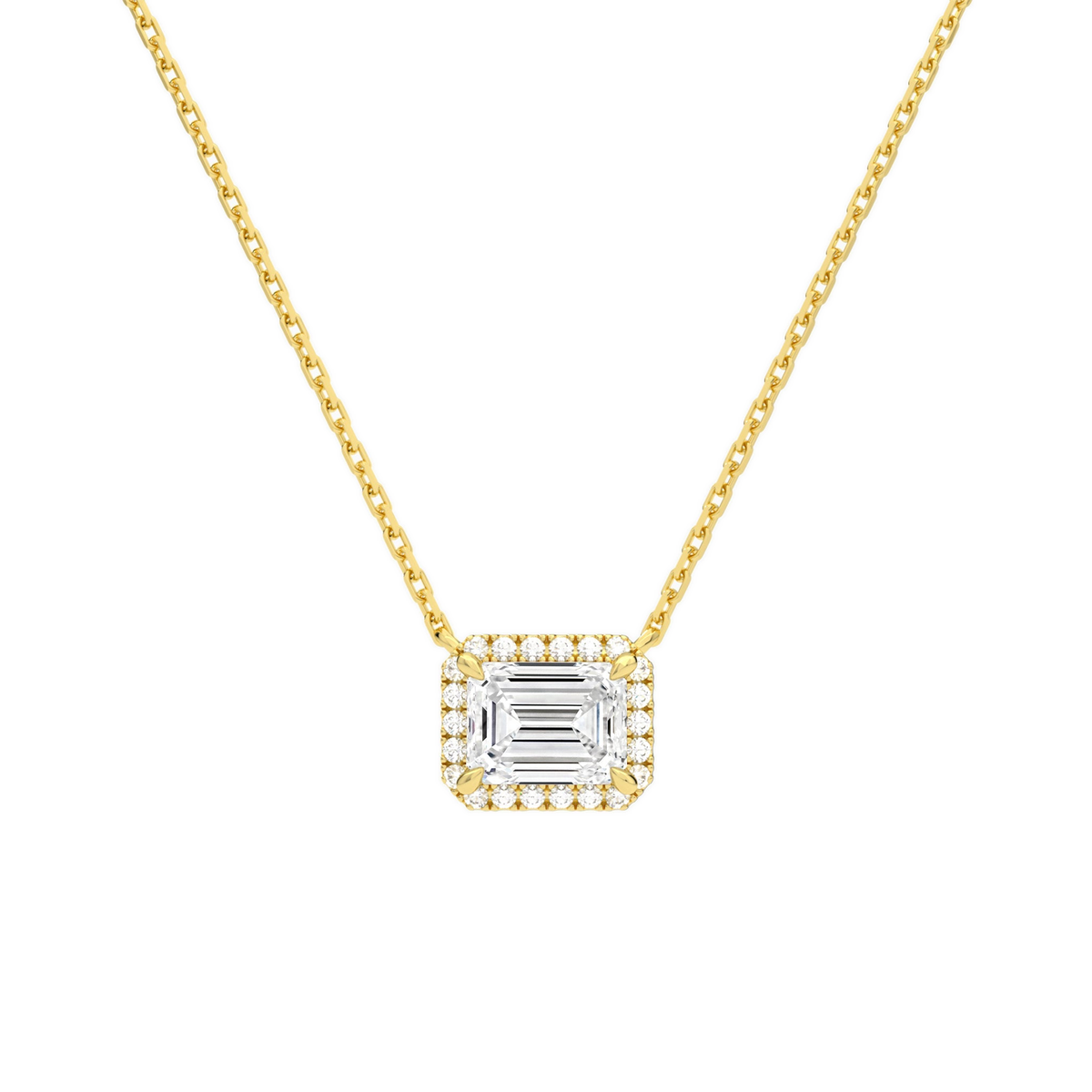 Jessa Emerald Halo Lab-Grown Diamond Necklace in 14K Yellow Gold, front view