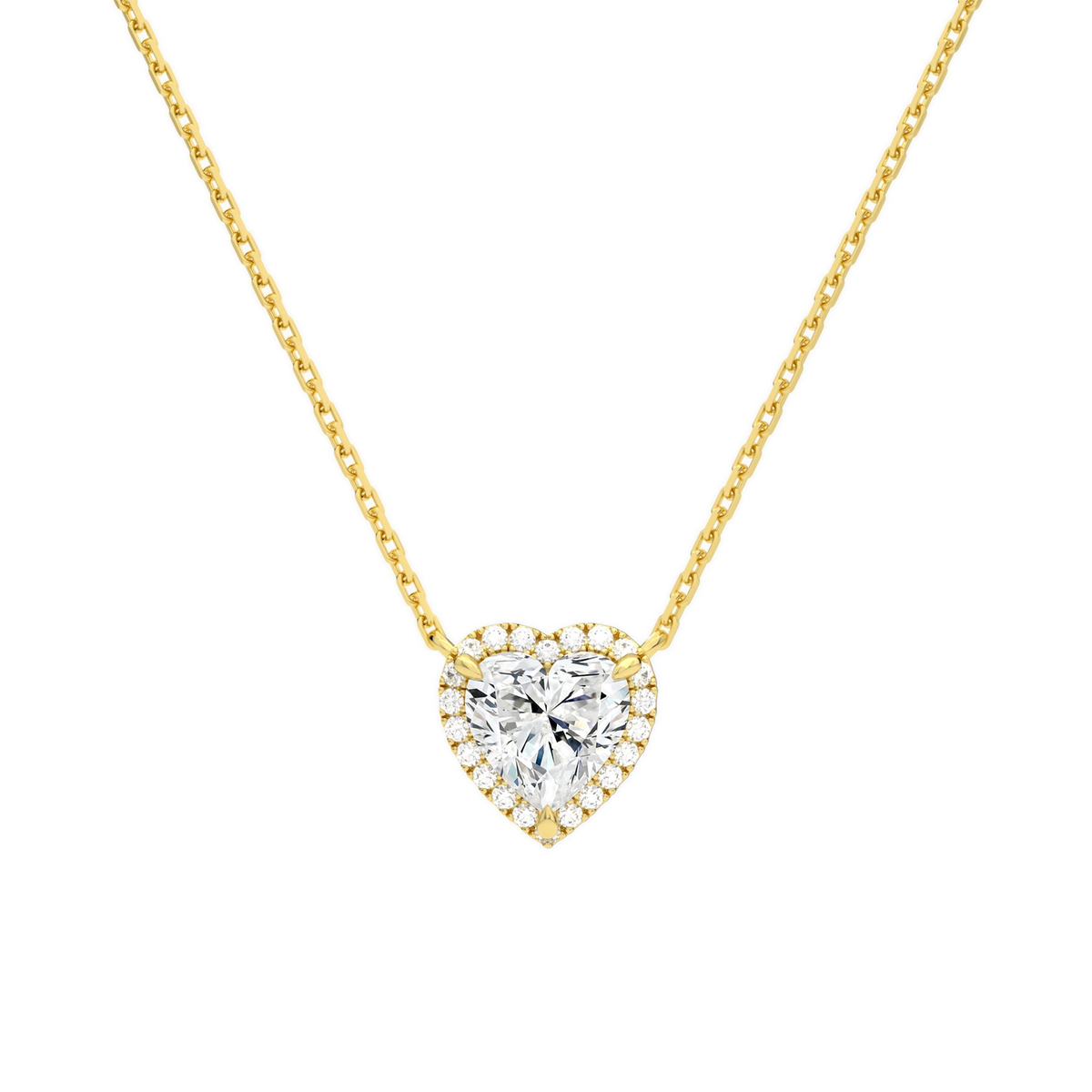 Jessa Heart Halo Lab-Grown Diamond Necklace in 14K Yellow Gold, front view