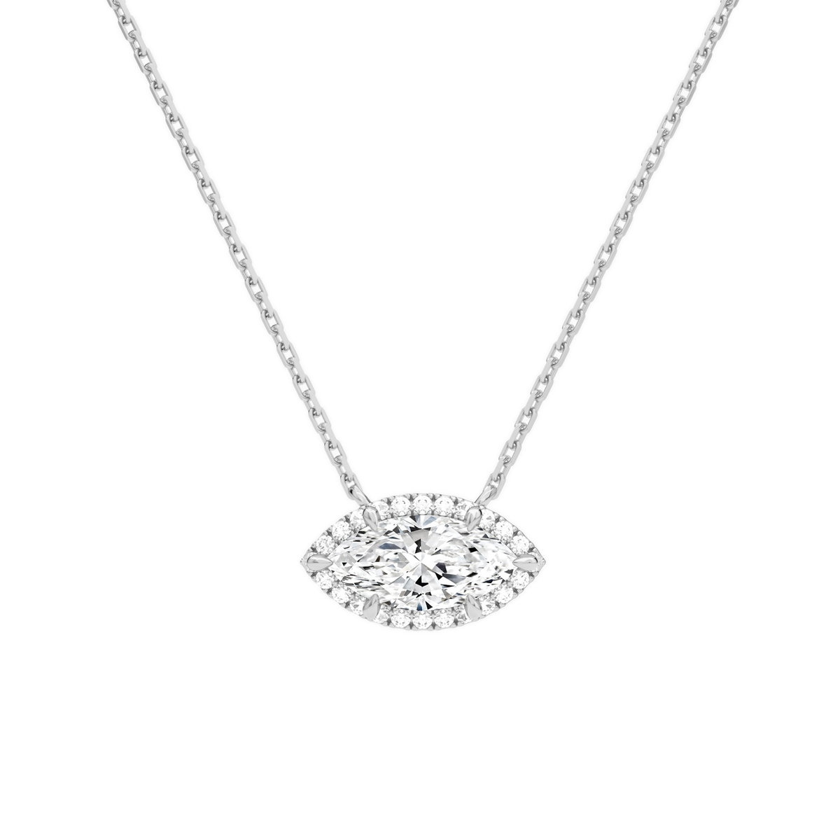 Jessa Marquise Halo Lab-Grown Diamond Necklace in Platinum, front view