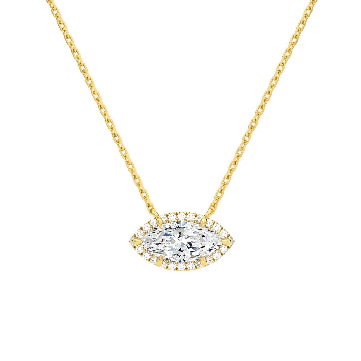 Jessa Marquise Halo Lab-Grown Diamond Necklace in 14K Yellow Gold, front view