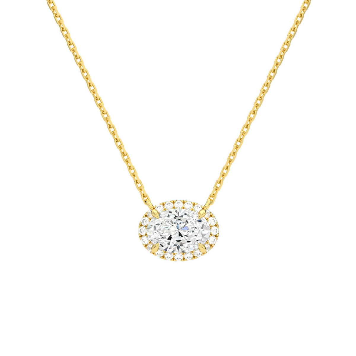 Jessa Oval Halo Lab-Grown Diamond Necklace in 18K Yellow Gold, front view