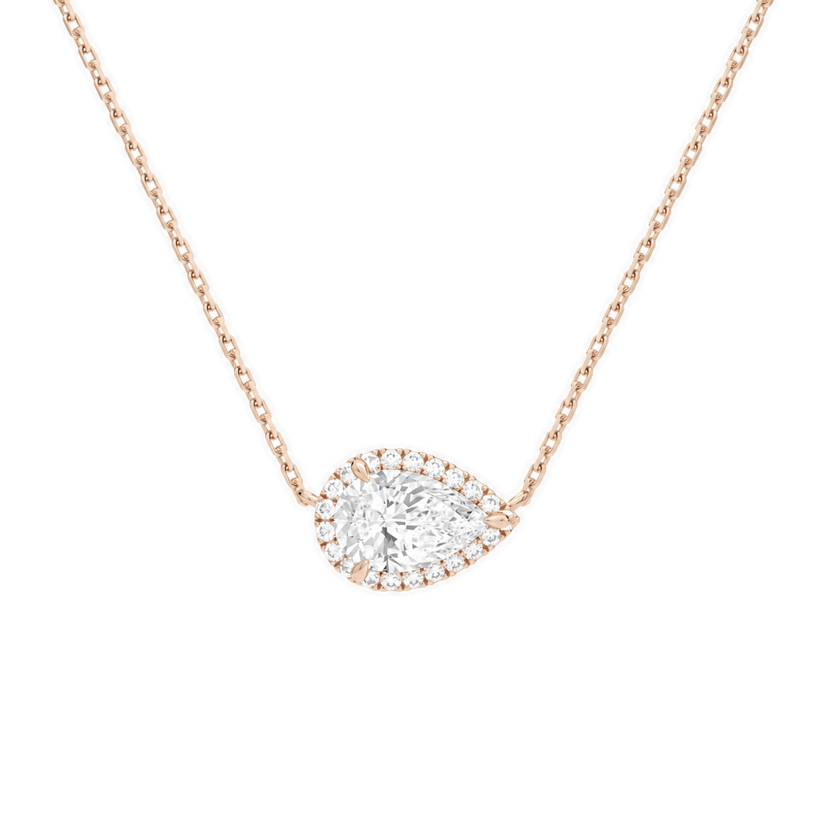Jessa Pear Halo Lab-Grown Diamond Necklace in 14K Rose Gold, front view