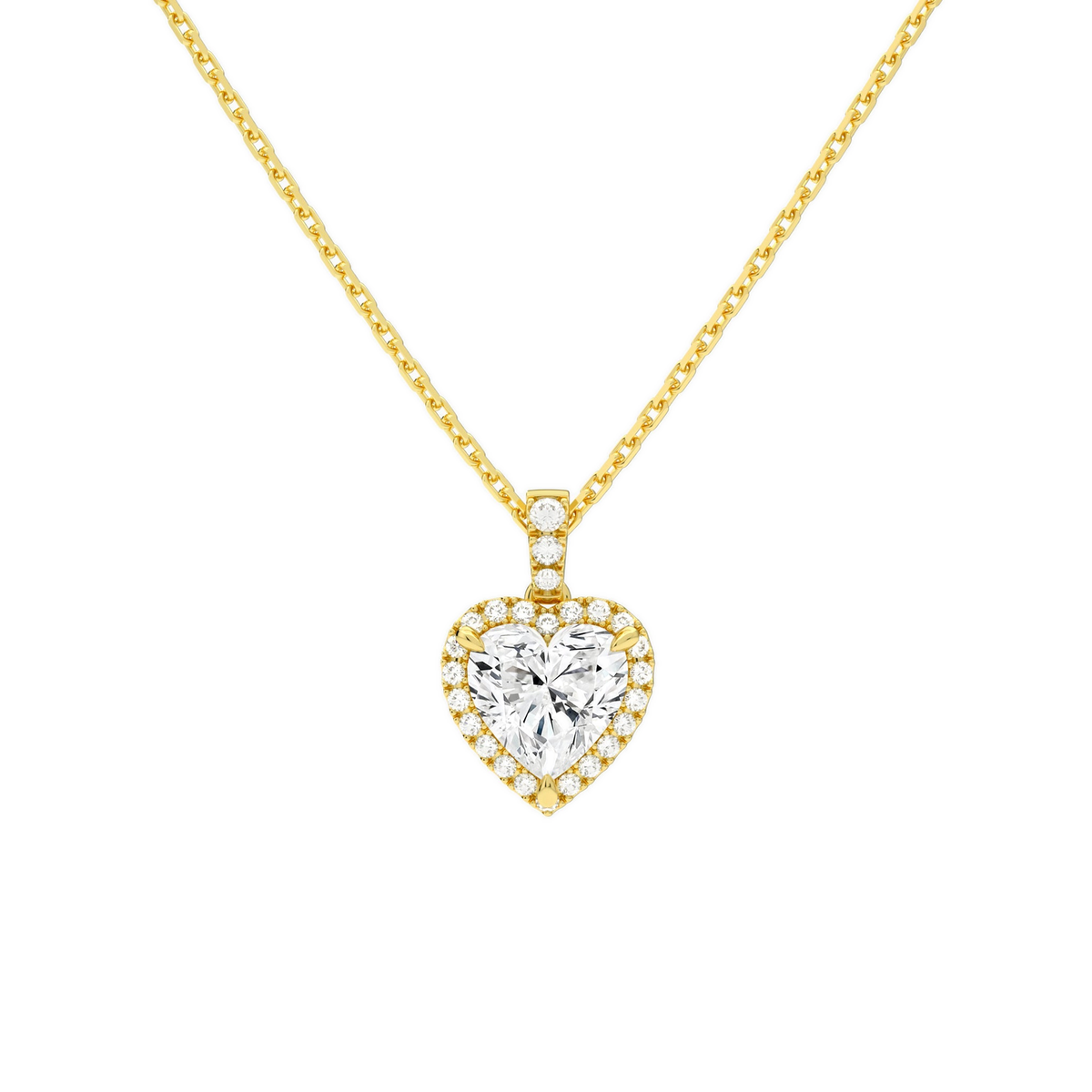 Leona Heart Halo Accented Bail Lab-Grown Diamond Pendant Necklace in 14K Yellow Gold, front view
