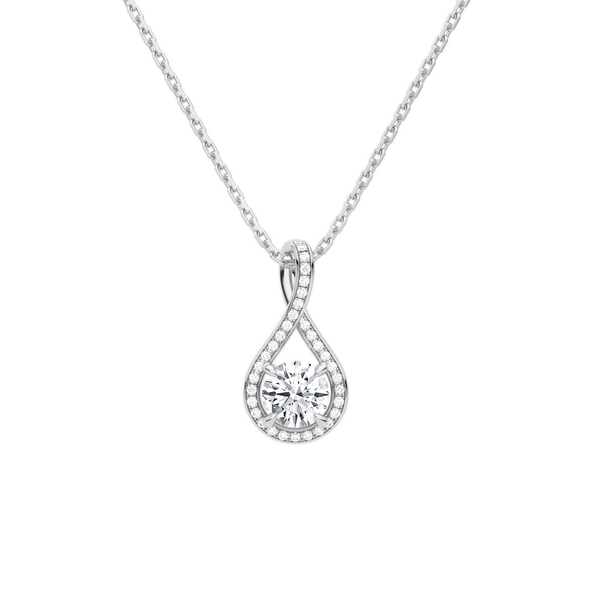 Lucina Round Halo Pave Twist Lab-Grown Diamond Pendant Necklace in Platinum, front view