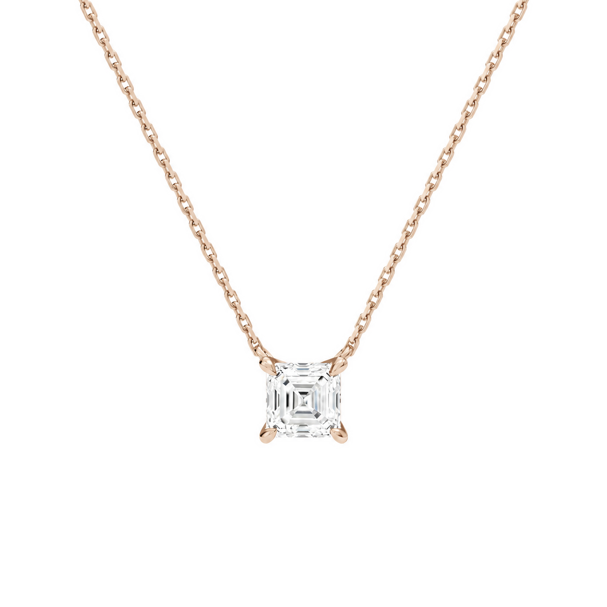 Solenne Asscher Solitaire Lab-Grown Diamond Necklace in 14K Rose Gold, front view