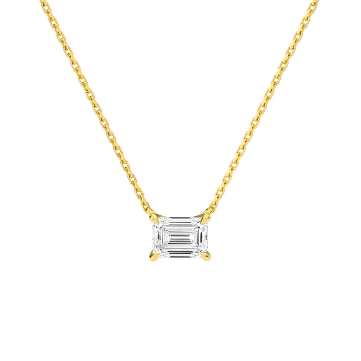 Solenne Emerald Solitaire Lab-Grown Diamond Necklace in 18K Yellow Gold, front view