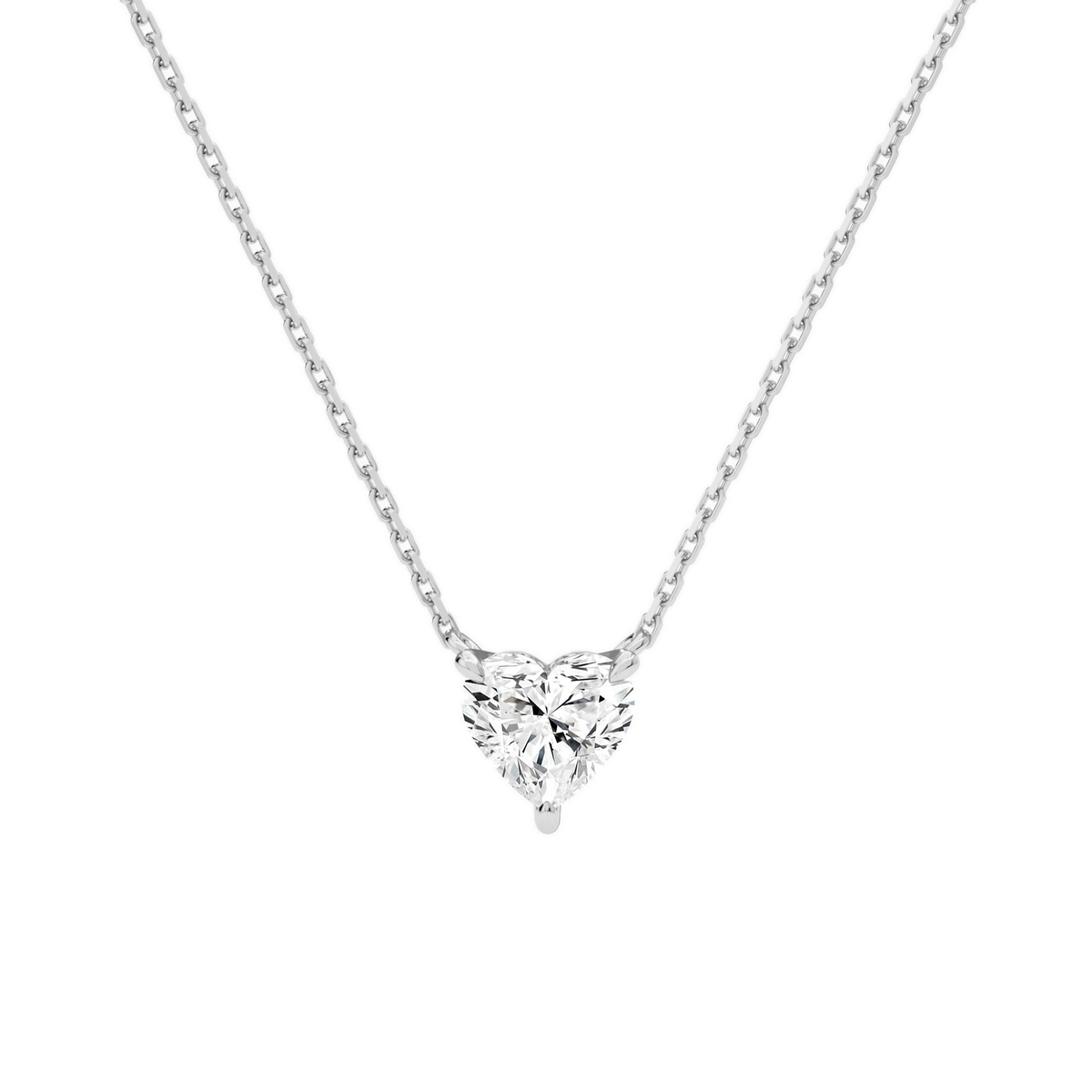 Solenne Heart Solitaire Lab-Grown Diamond Necklace in 18K White Gold, front view