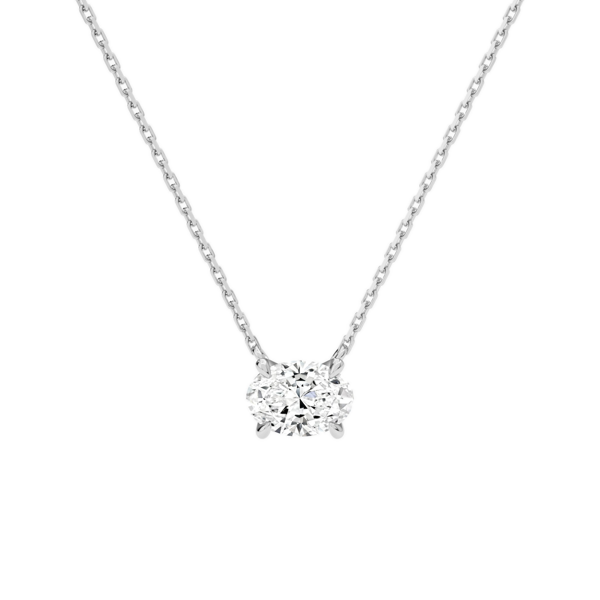 Solenne Oval Solitaire Lab-Grown Diamond Necklace in Platinum, front view