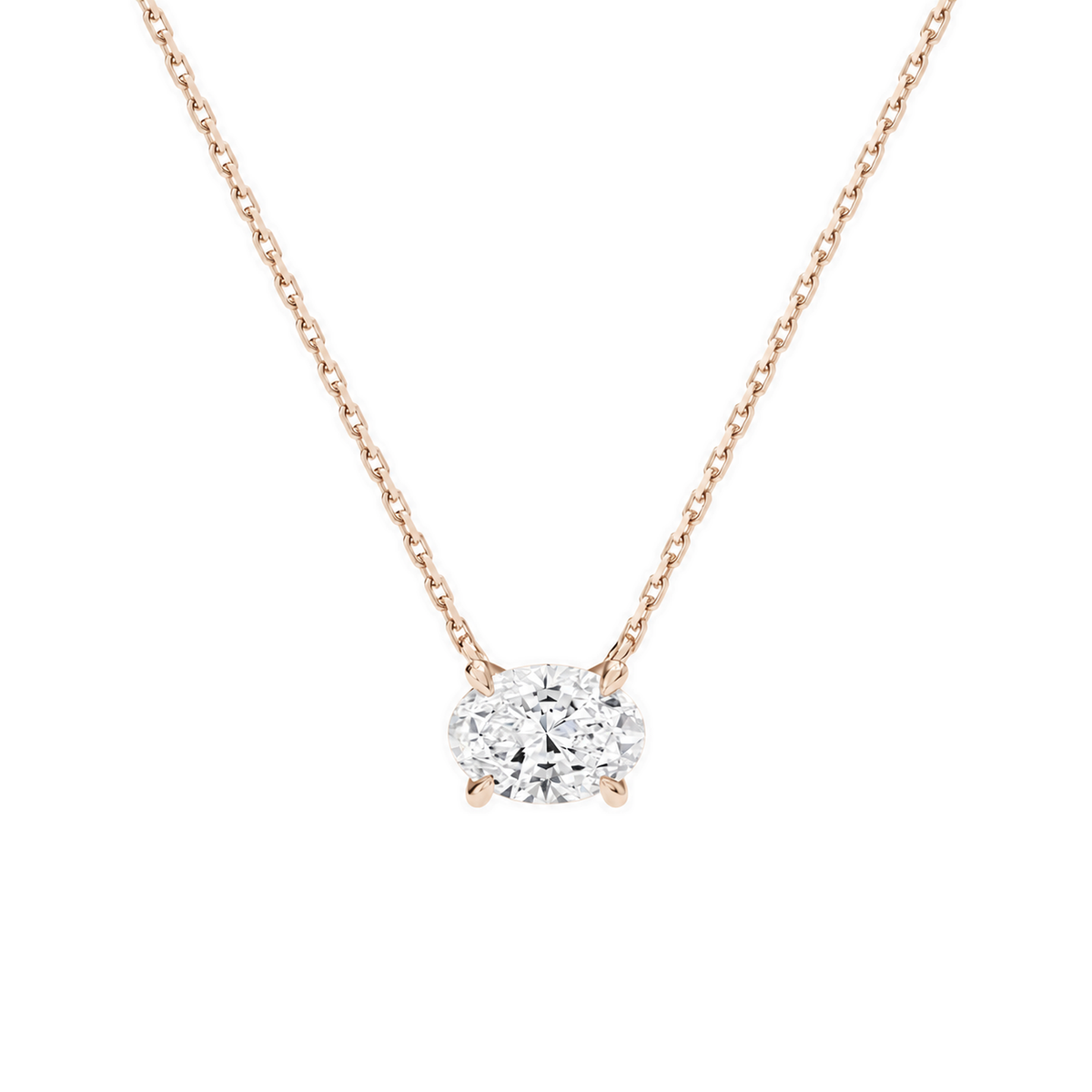 Solenne Oval Solitaire Lab-Grown Diamond Necklace in 14K Rose Gold, front view